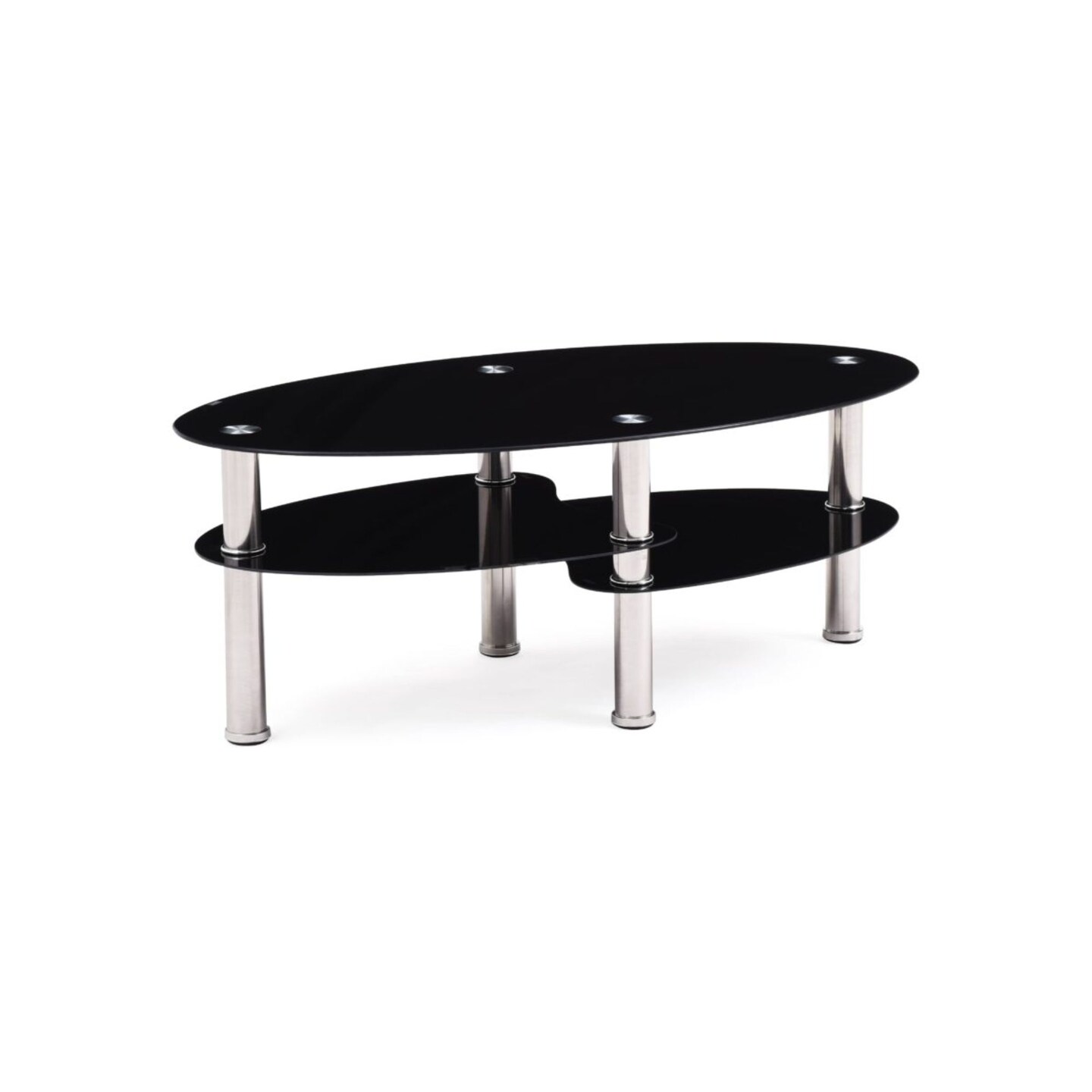 Contemporary Home Living 43.25&#x22; Black and Silver Tempered Oval Glass Coffee Table