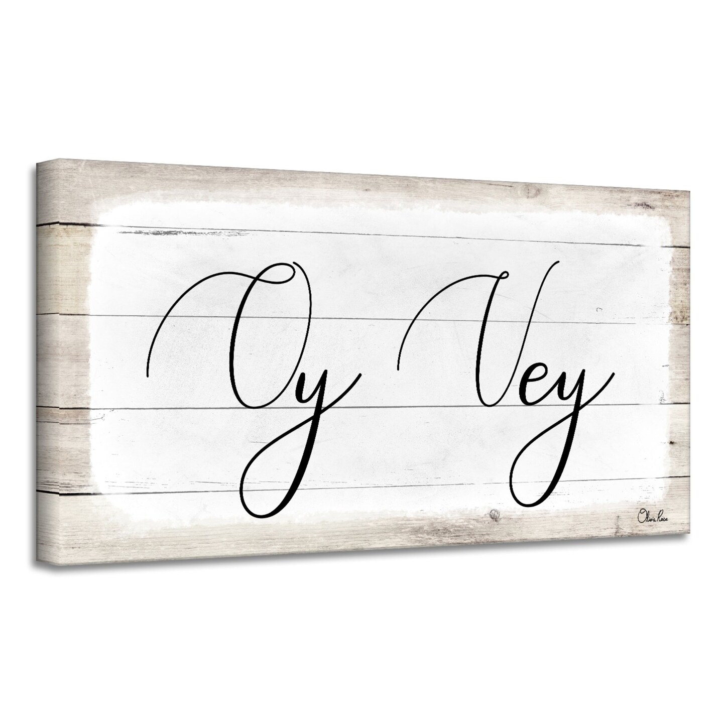 Crafted Creations Beige and White &#x27;Oy Vey II&#x27; Hanukkah Canvas Wall Art Decor 12&#x22; x 24&#x22;