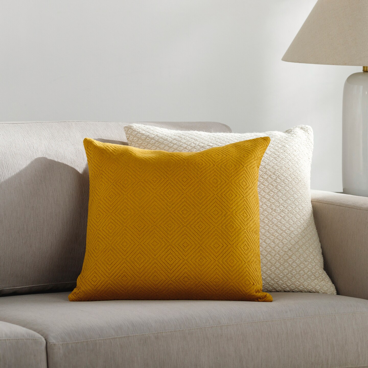 Tiwari Home 22&#x22; Mustard Yellow Geometric Hand Woven Square Throw Pillow - Down Filler