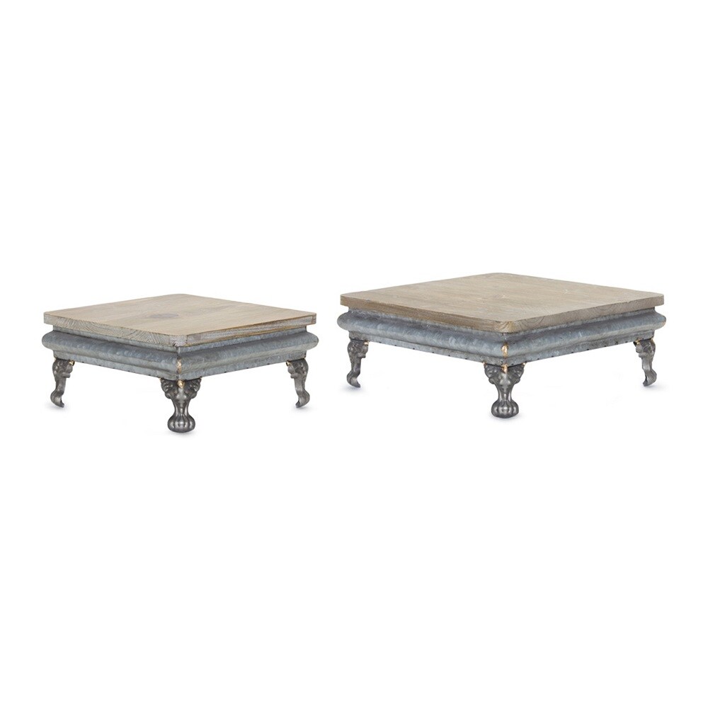 Contemporary Home Living Set of 2 Gray Wood and Iron Pedestals 5&#x22;