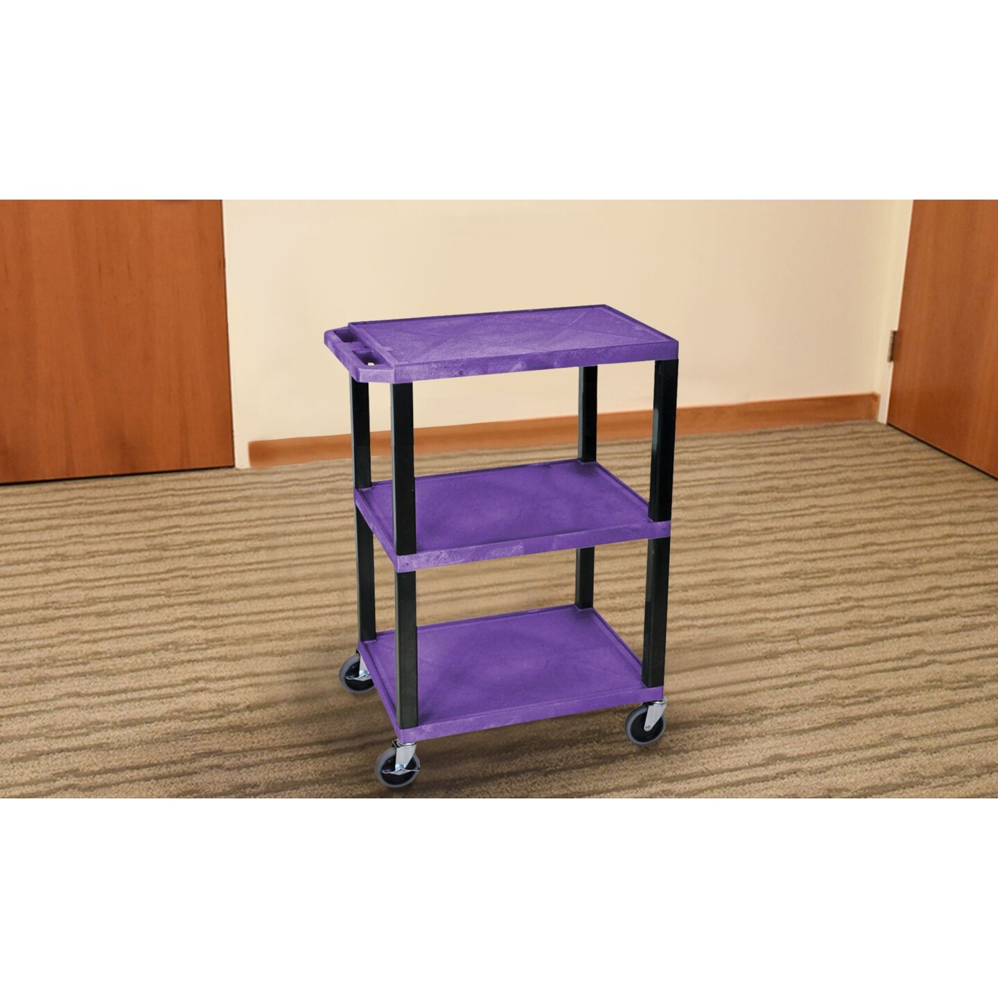 Luxor Office Multipurpose Tuffy Utility Cart with Three Shelves, Purple