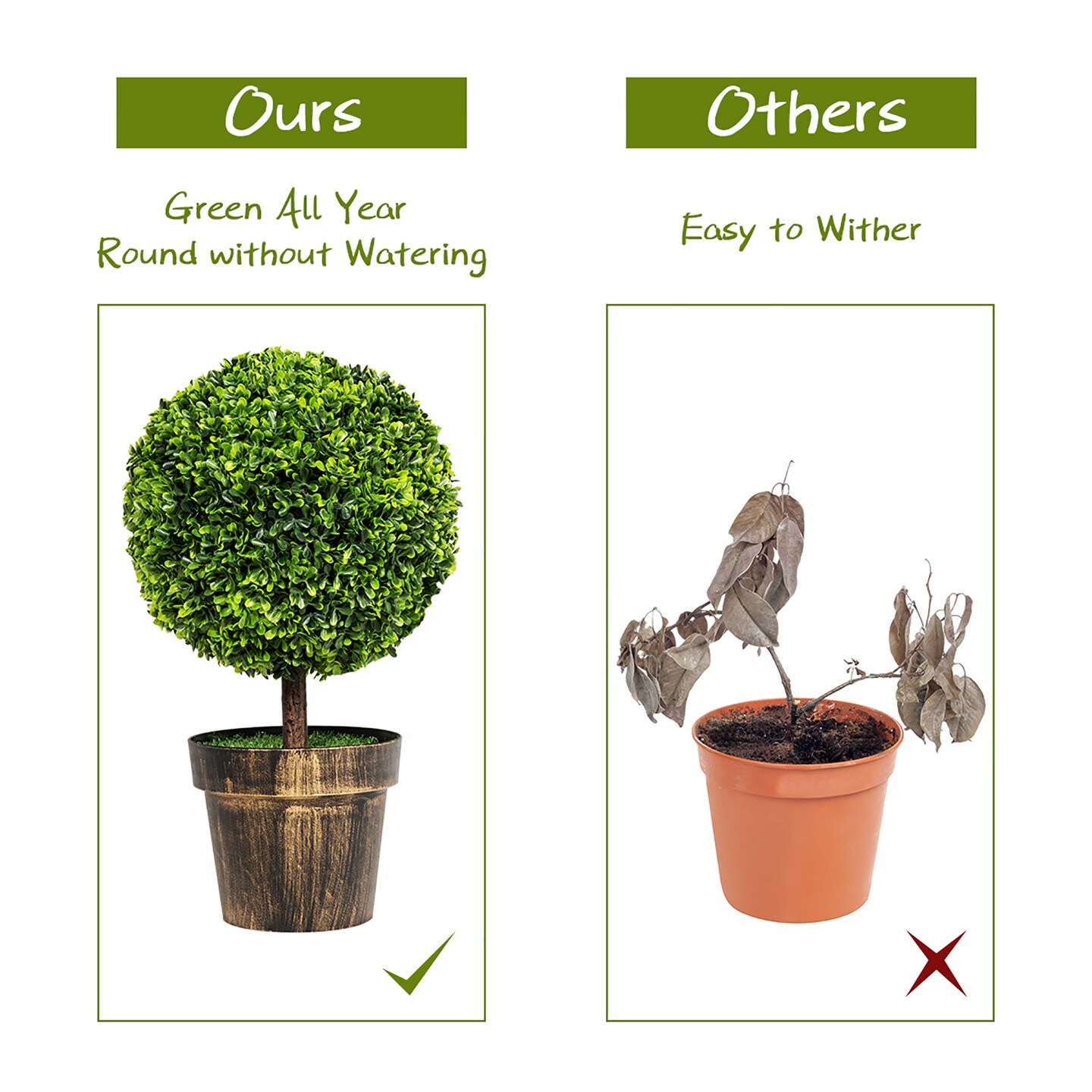 2PCS 22&#x22; Round Artificial Boxwood Topiary Tree Home Office Outdoor Decorations