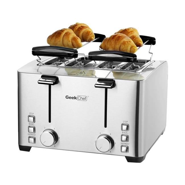 Geek Chef GTS4C 1500W 4 Slice Toaster with Warming Rack, Stainless