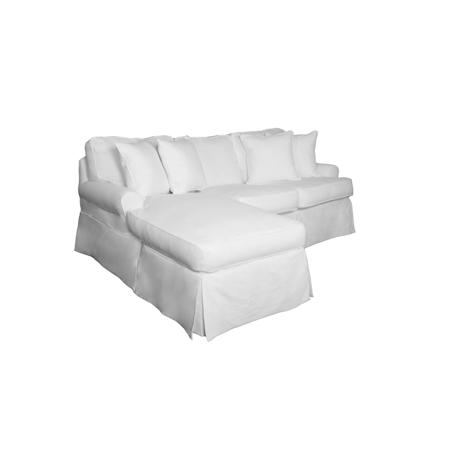 The Hamptons Collection 85” White Fabric Slipcover for T-Cushion Sectional Sofa with Chaise