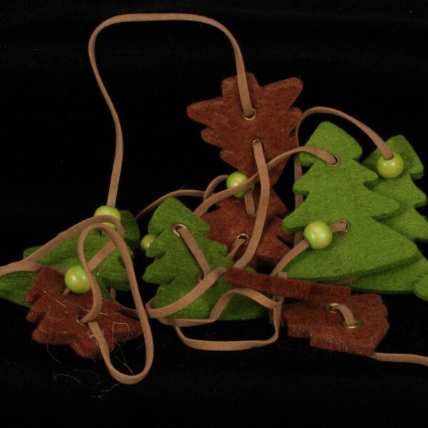 The Ribbon People Olive Green And Chocolate Brown Small And Large Trees Felt Garland Ornaments