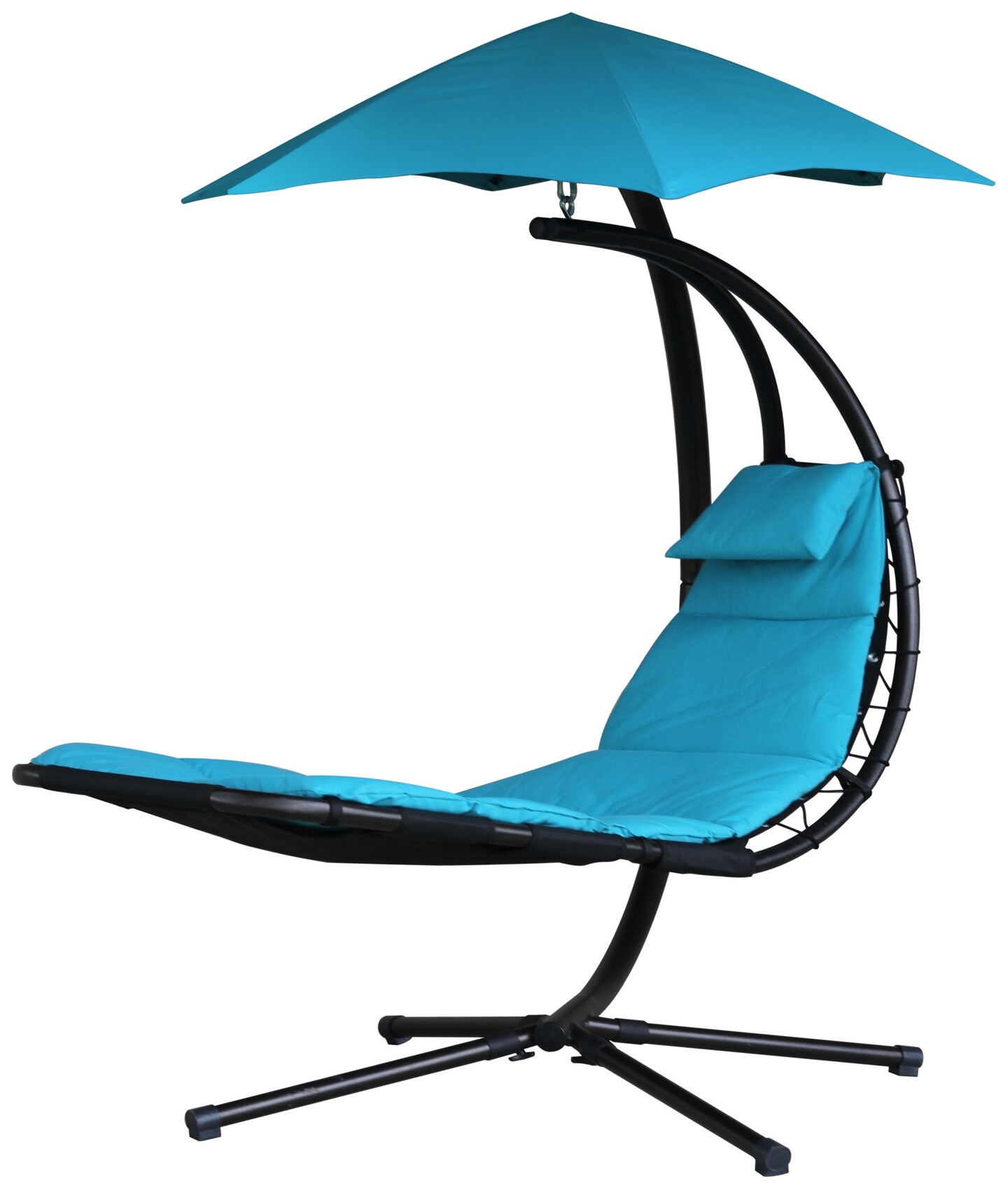 The Hamptons Collection 84&#x201D; Blue Outdoor Lounge Chair with an Overhanging Umbrella
