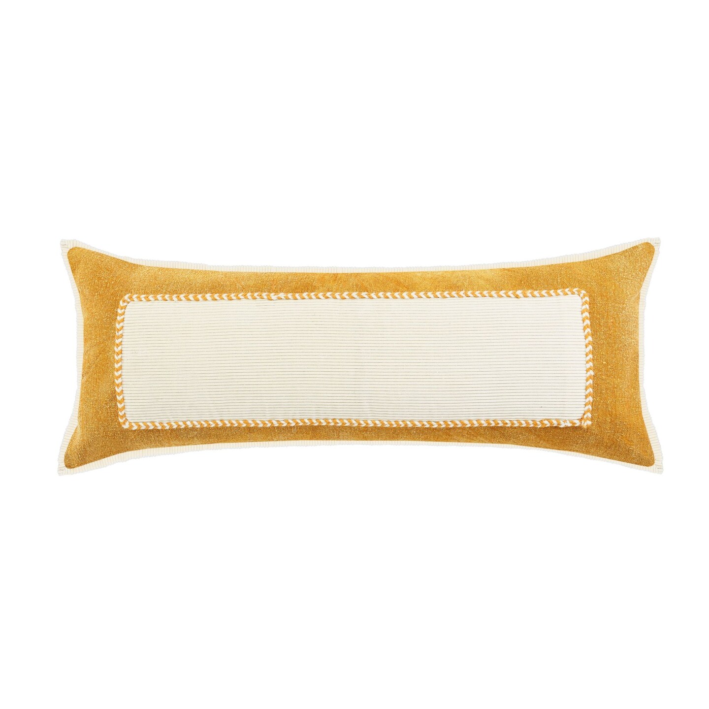 Laddha Home Designs 36" Yellow and Cream Framed Lumbar Rectangular Throw Pillow