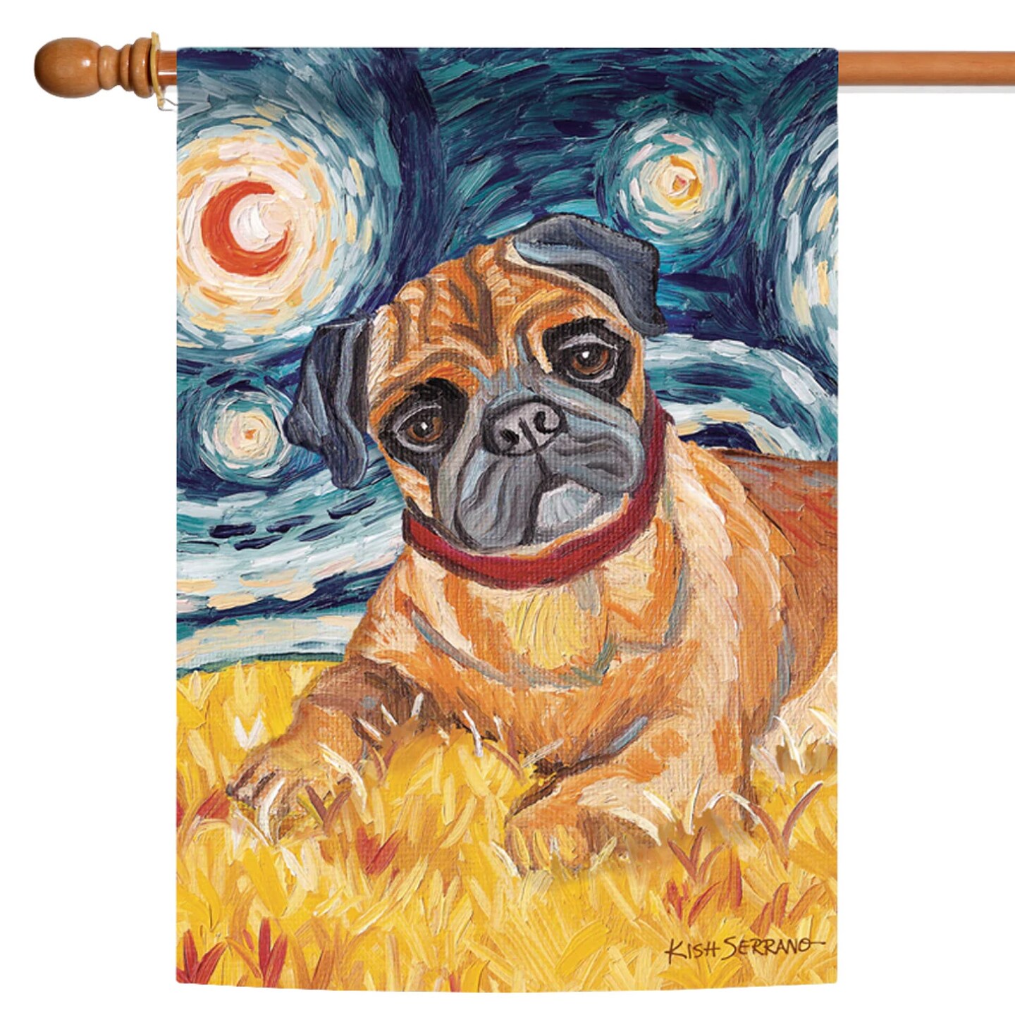 Toland Home Garden Van Growl Fawn Pug Starry Night Outdoor House Flag 40&#x22; x 28&#x22;
