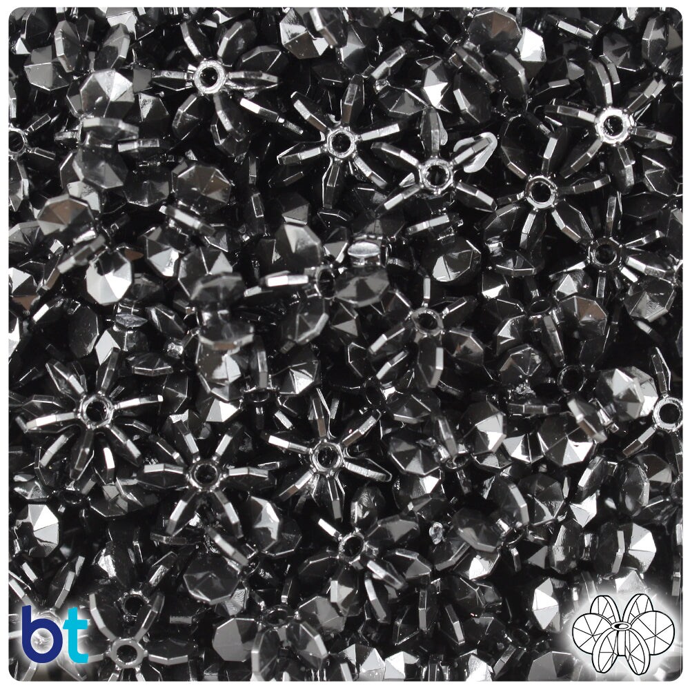 BeadTin Black Opaque 12mm SunBurst Plastic Craft Beads (450pcs)