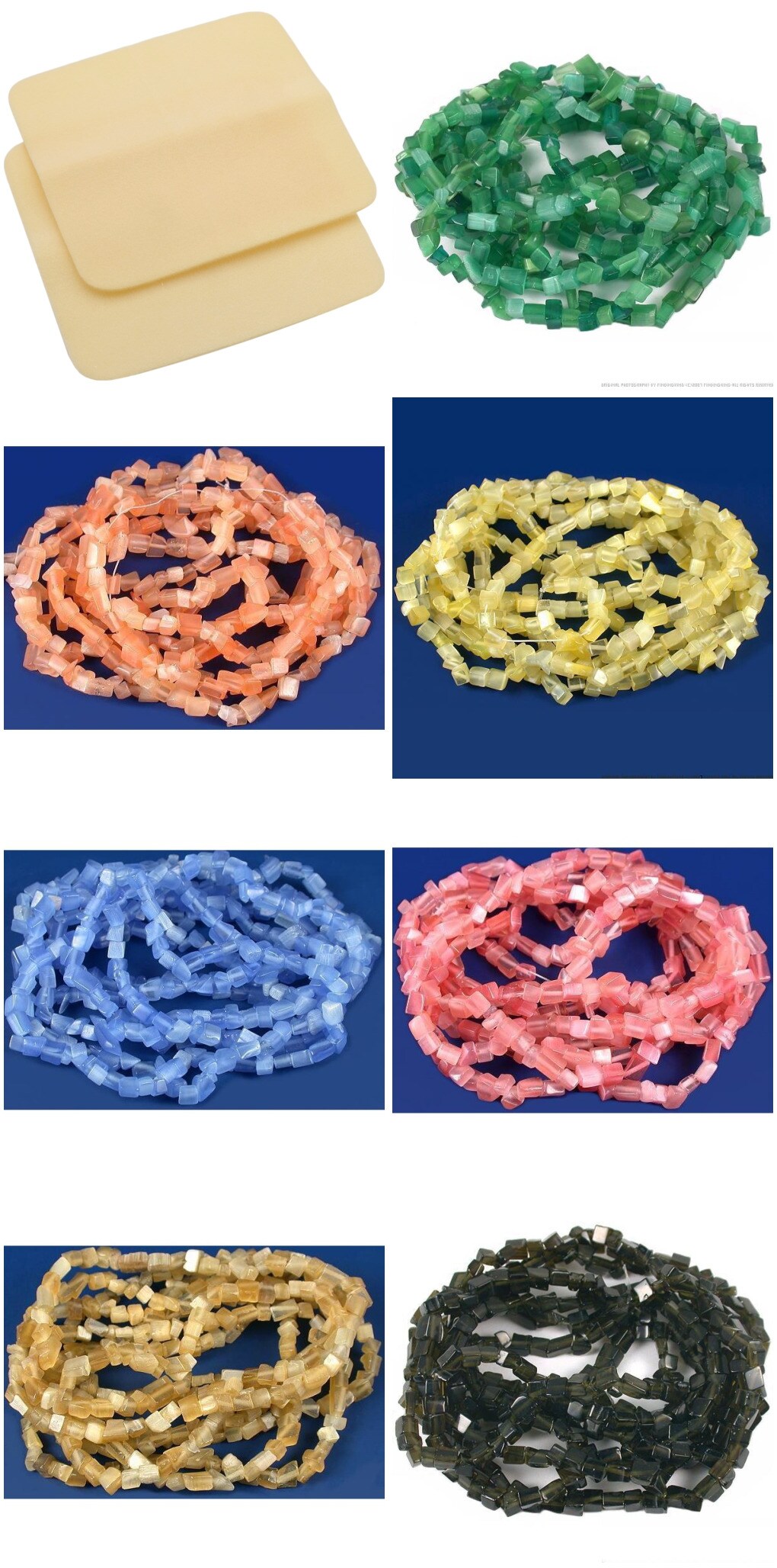 2 Beading Mats 8" x 8" & 7 Strands Glass & Chip Beads Various Colors and Sizes