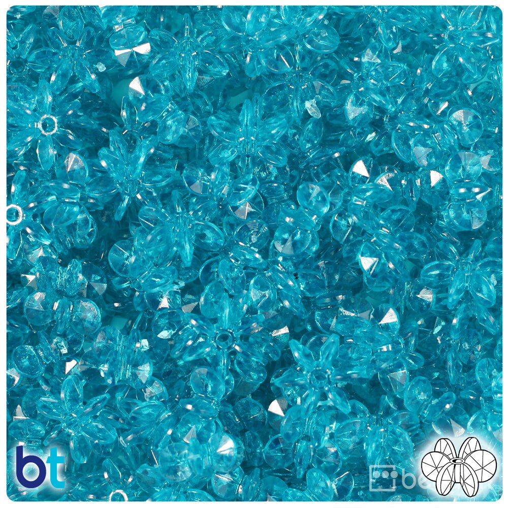 BeadTin Teal Transparent 12mm SunBurst Plastic Craft Beads (450pcs)