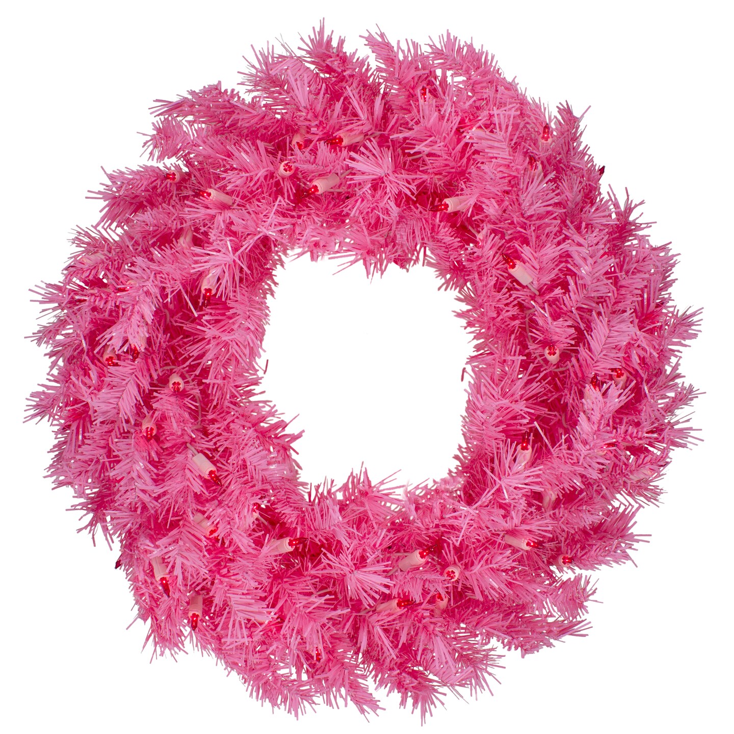 Northlight 24&#x22; Pre-Lit Pink Spruce Artificial Christmas Wreath, Pink Lights