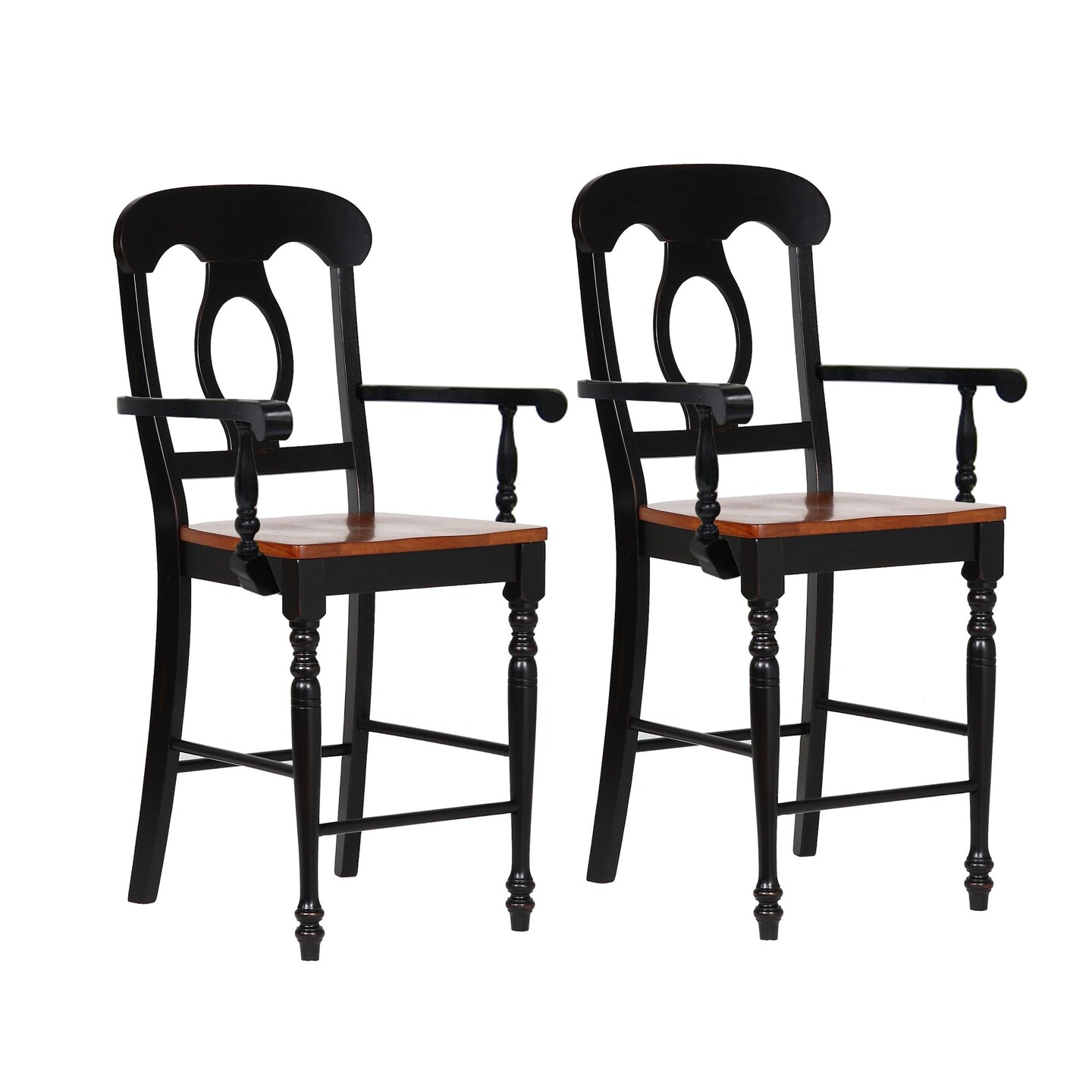 The Hamptons Collection Set of 2 Antique Black and Cherry Brown Napoleon Style Counter Height Barstool, 43&#x201D;