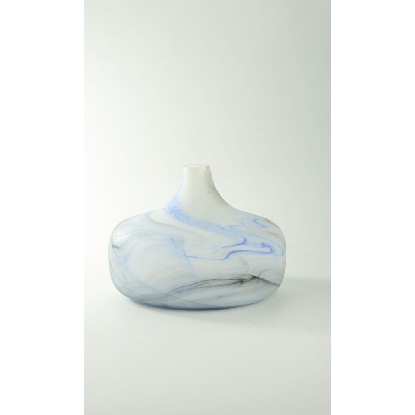 CC Christmas Decor 10.5" Blue and Black Marble Hand Blown Glass Bottle Neck Vase