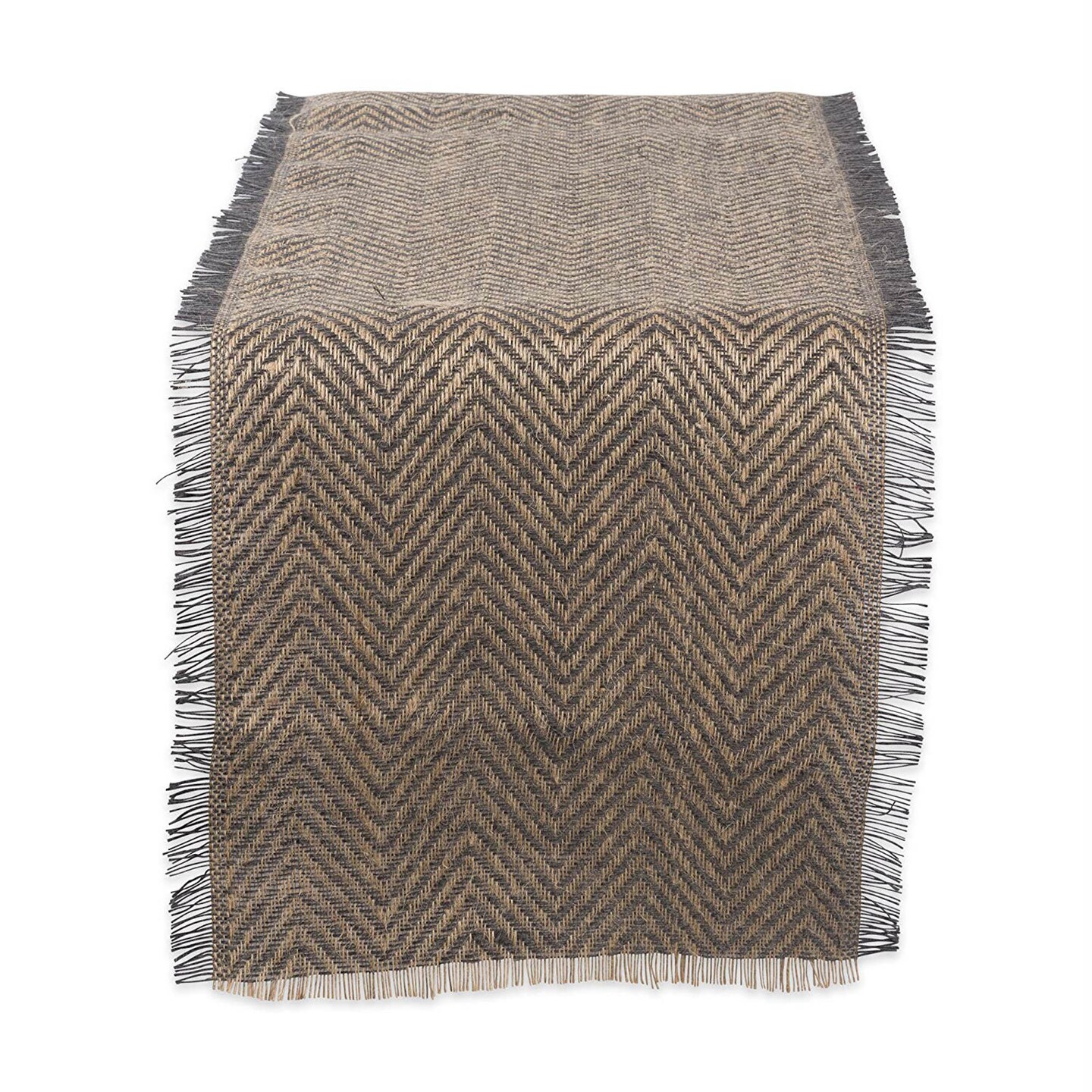 Contemporary Home Living Chevron Fringed Jute Table Runner - 72" - Anchor Gray and Mocha Brown