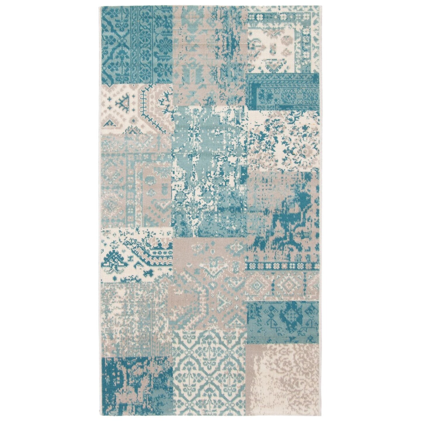 Chaudhary Living 2.5&#x27; x 5&#x27; Distressed Patchwork Rectangular Area Throw Rug - Green and Cream
