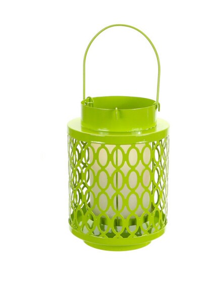 Melrose 10" Tropicalia Bright Green Oval Cut Pillar Candle Holder Lantern