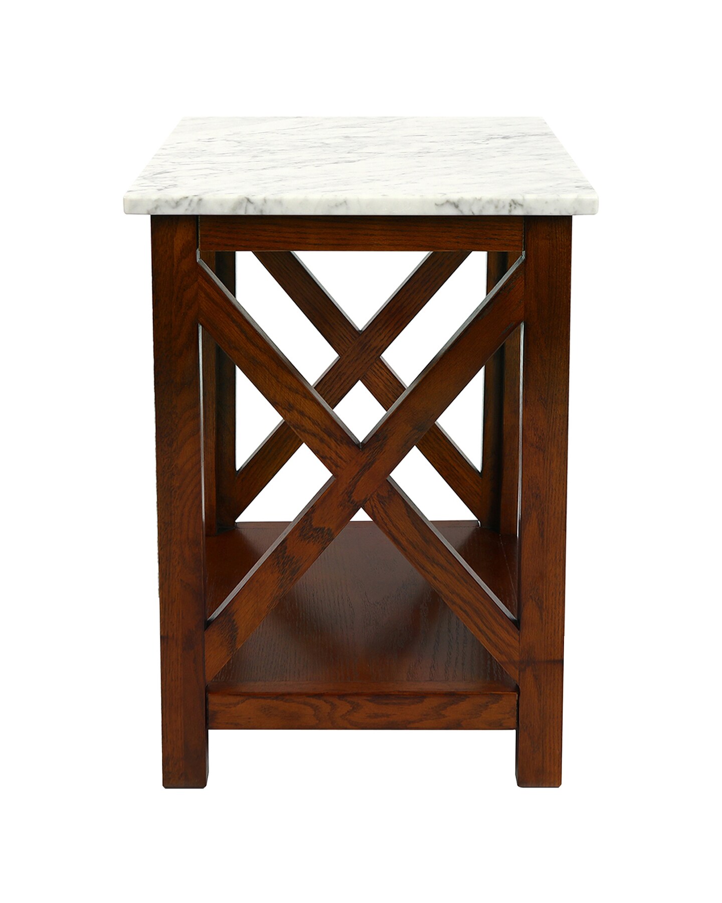 Agatha 15&#x22; Square Italian Carrara White Marble Side Table with walnut color solid wood Legs