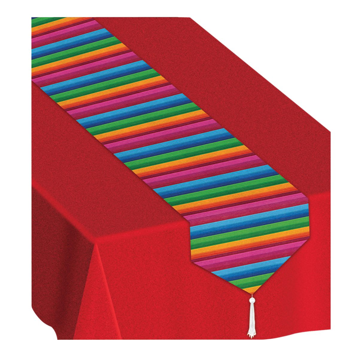 The Costume Center 11&#x22; x 6&#x27; Vibrantly Colored Striped Fiesta Table Runner