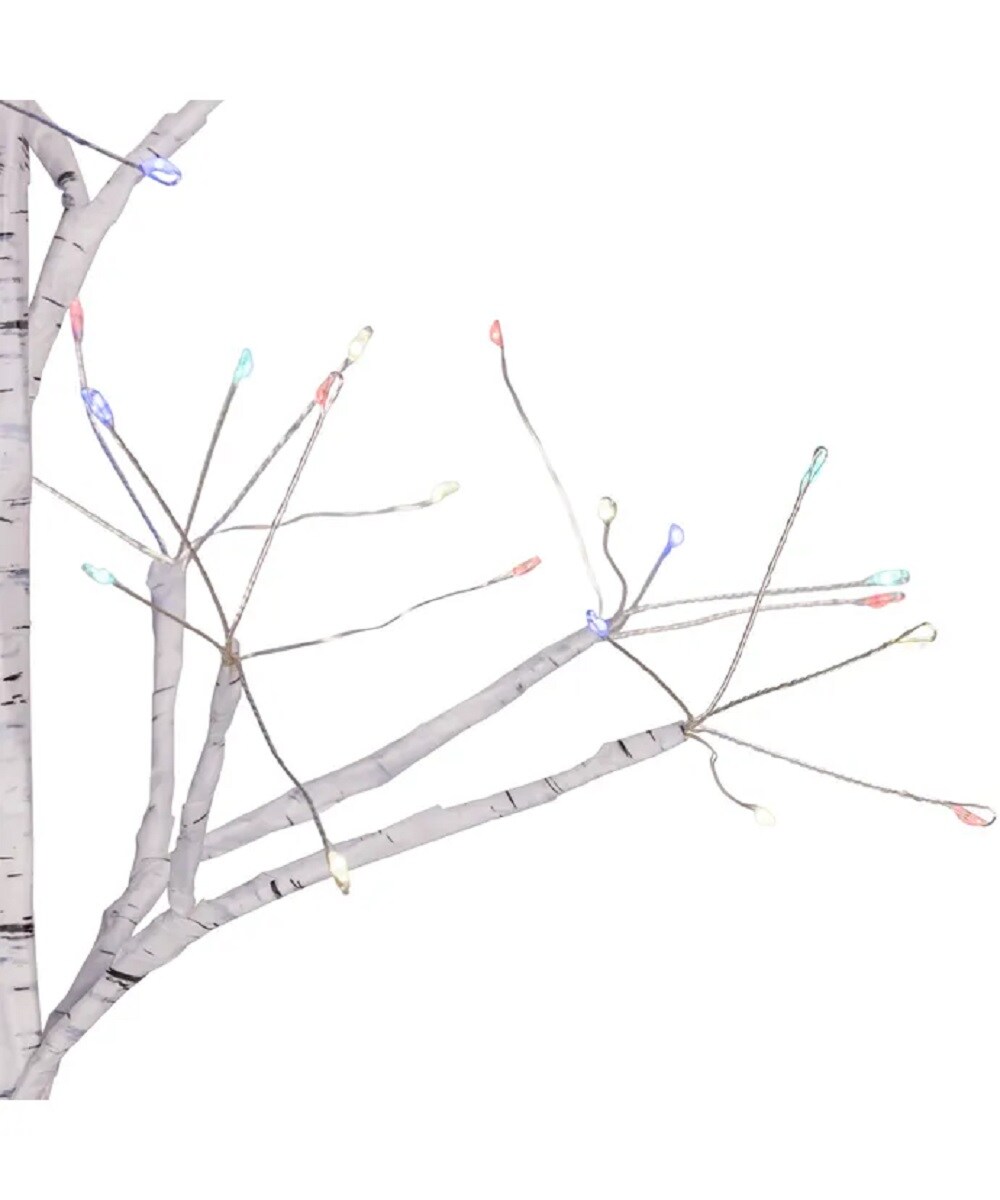 Kurt Adler 4&#x27; Pre-Lit White Birch Twig Artificial Christmas Tree, Multicolor LED Lights