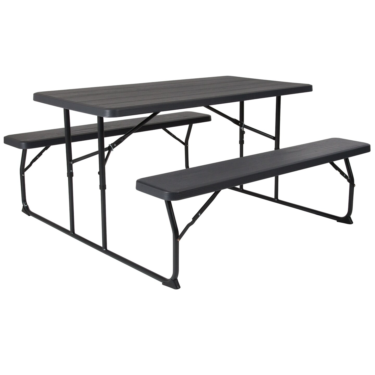 Flash Furniture 58.25" Gray and Black Insta-Fold Folding Picnic Table and Benches Set