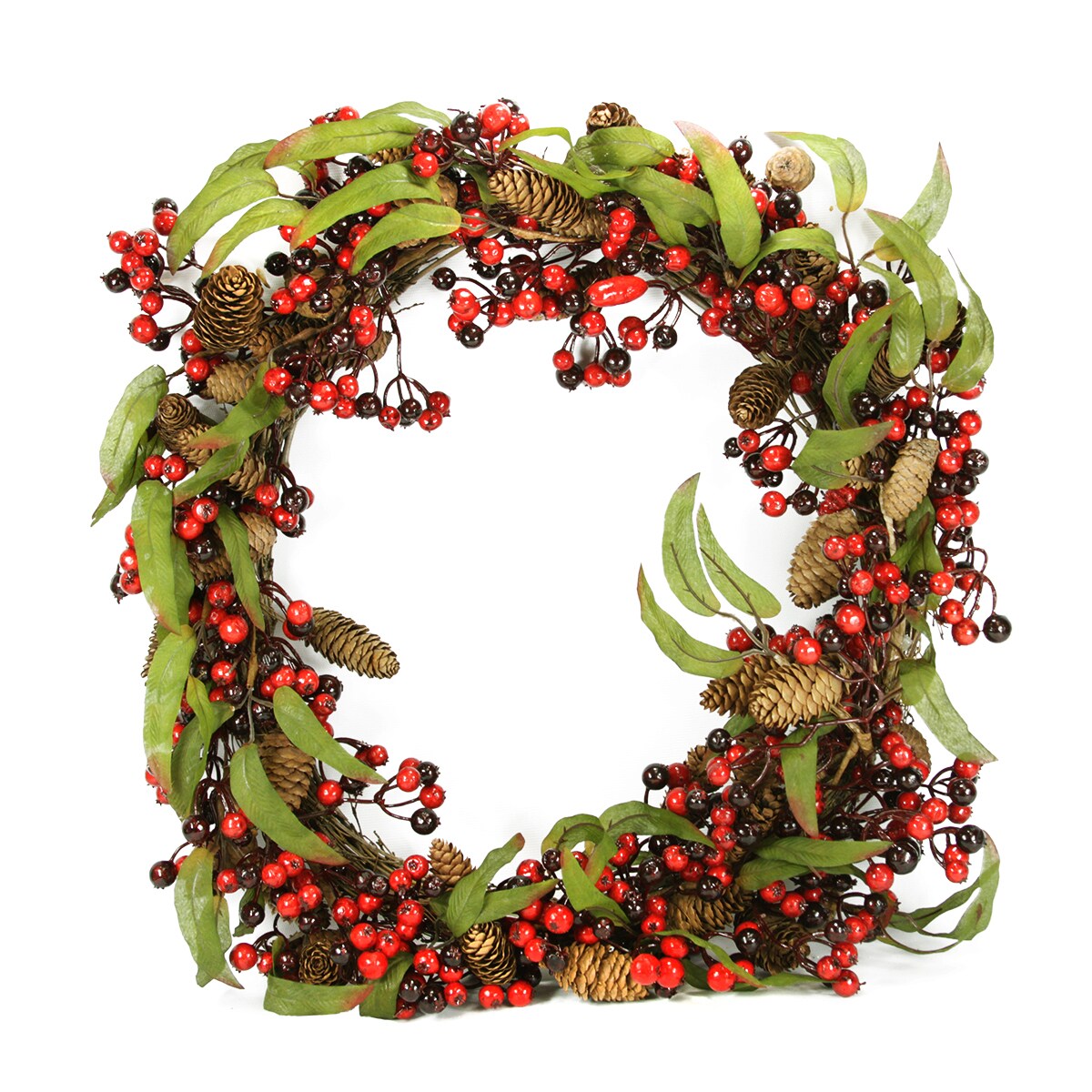 DAK Leafy Mixed Berry and Pine Cone Artificial Christmas Wreath - 24" - Unlit