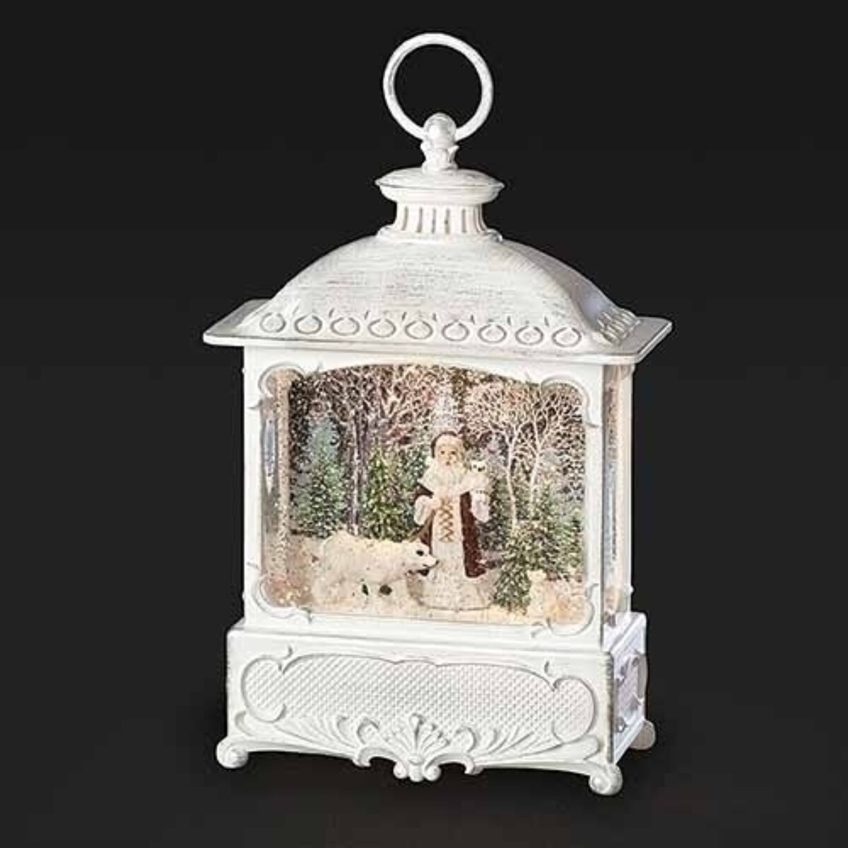 Roman 10.5&#x22; LED Lighted Santa with Bear Christmas Snow Globe Lantern