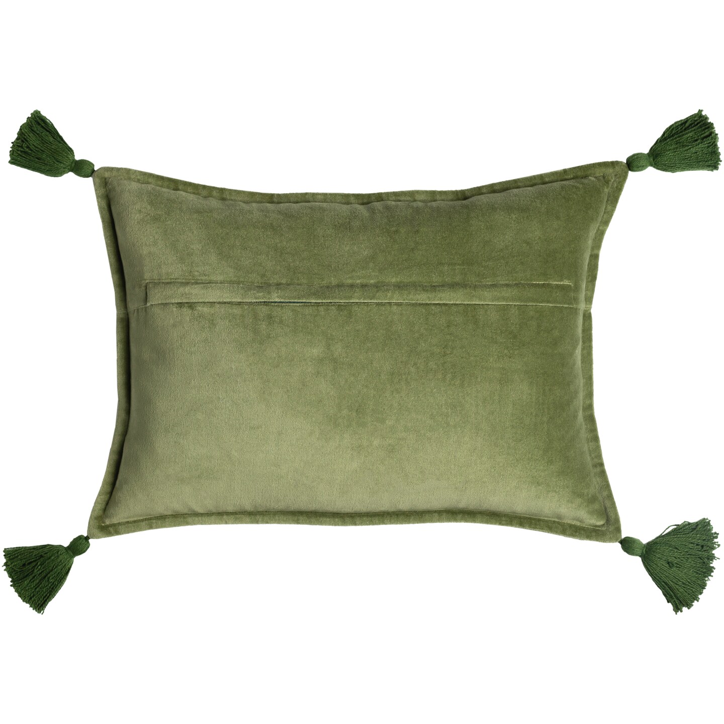 Tiwari Home 19" Solid Grass Green Velvet Rectangular Throw Pillow with Tassels - Down Filler