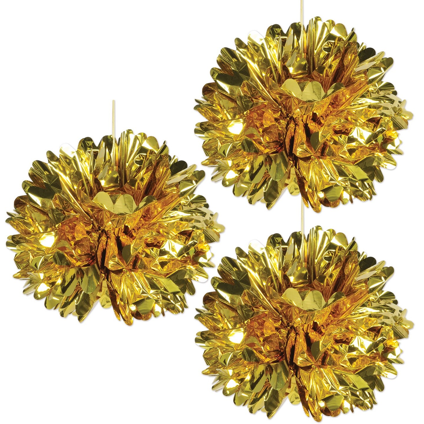 Beistle Club Pack of 12 Shiny Metallic Gold Fluff Ball Hanging Party Decorations 16"