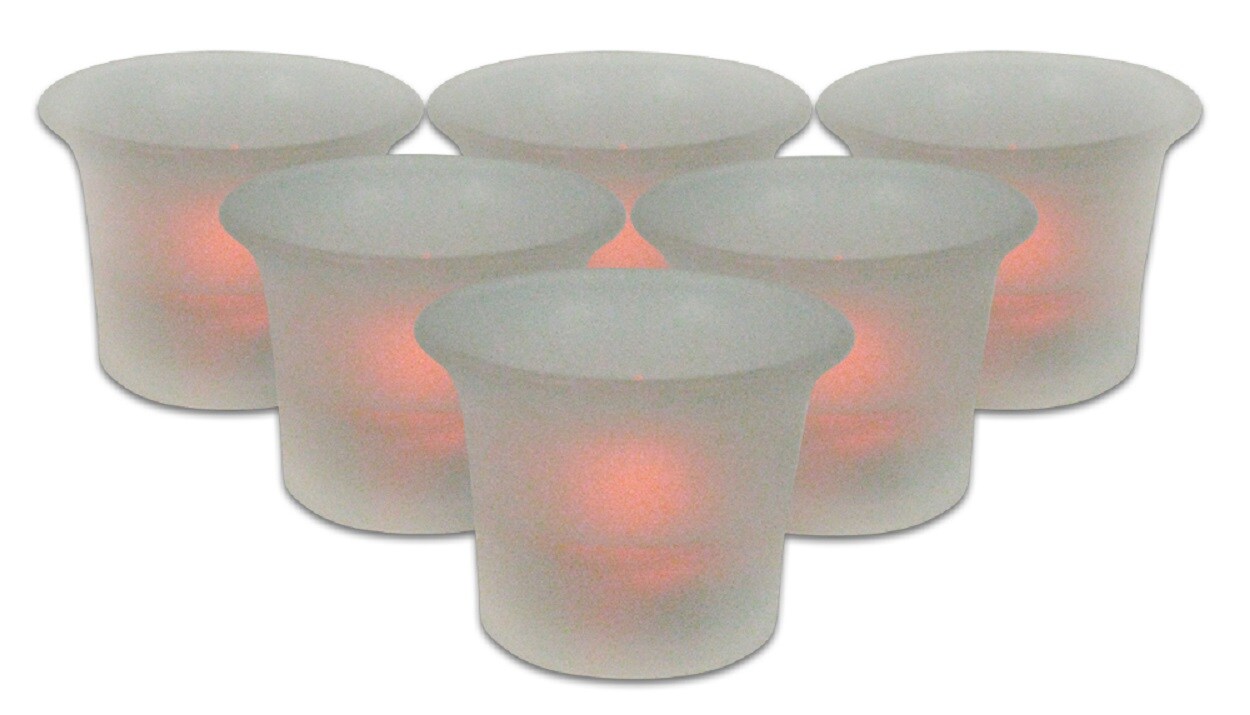 Brite Star Pack of 6 Frosted Glass Battery Operated Flameless Votive Candles with Amber Flames 2&#x22;