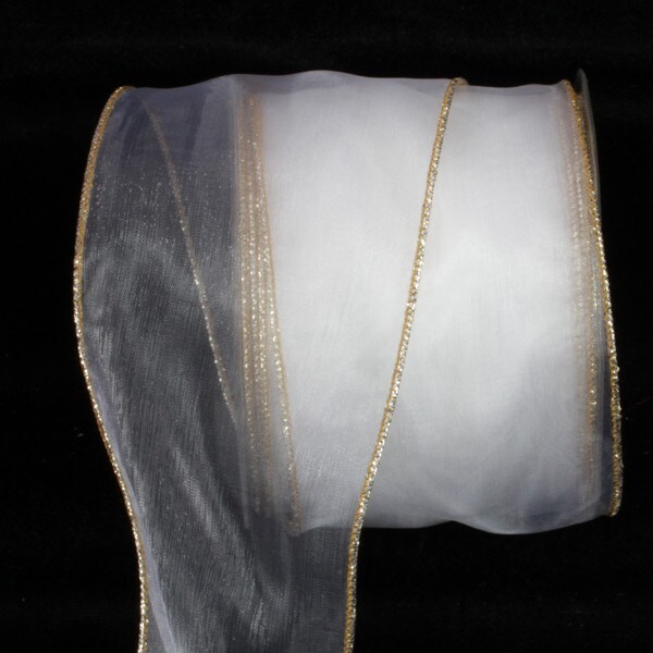 The Ribbon People White and Gold Sheer Wired Craft Ribbon 3" x 27 Yards