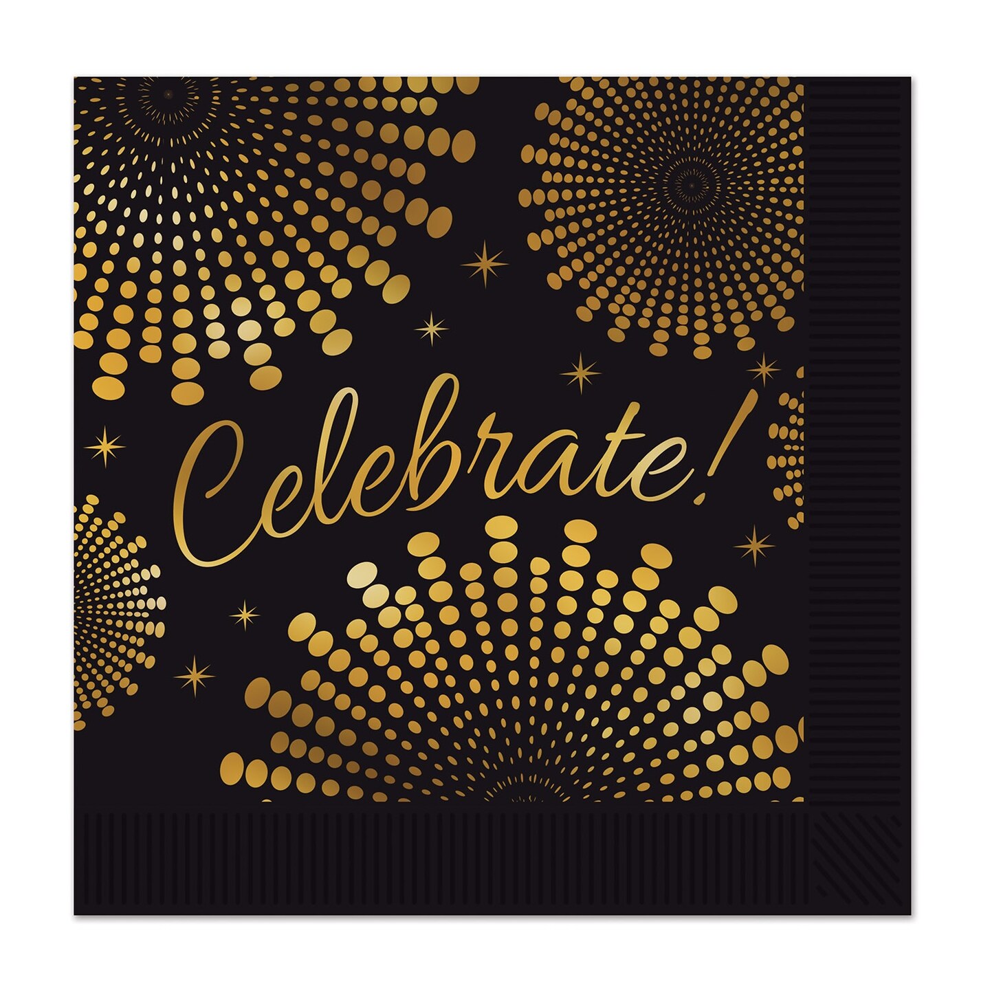 Party Central Club Pack of 12 Black and Gold Celebrate Disposable Luncheon Napkins 4.75&#x22;