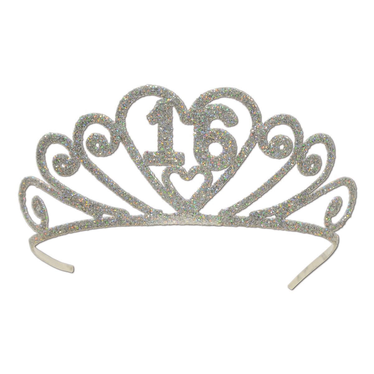 Beistle Club Pack of 6 Silver Glitter Encrusted Metal "16" Princess Tiara Costume Accessories