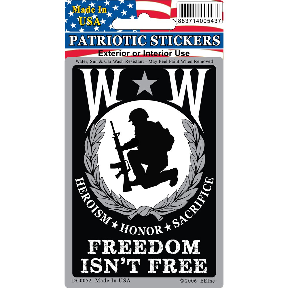 DC0052 Black Wounded Warrior &#x22;Freedom Isn&#x27;t Free&#x22; Sticker (3&#x27;&#x27;x4.25&#x27;&#x27;)