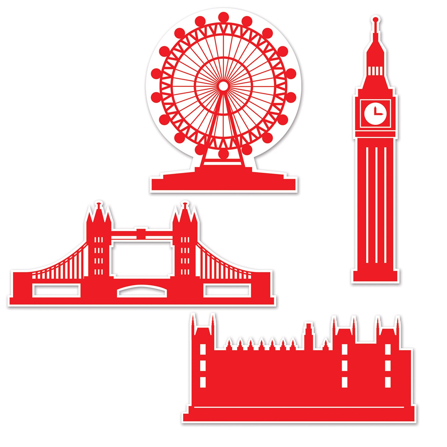 Party Central Club Pack of 48 Red Famous London Landmarks Silhouette Cutouts 16&#x22;