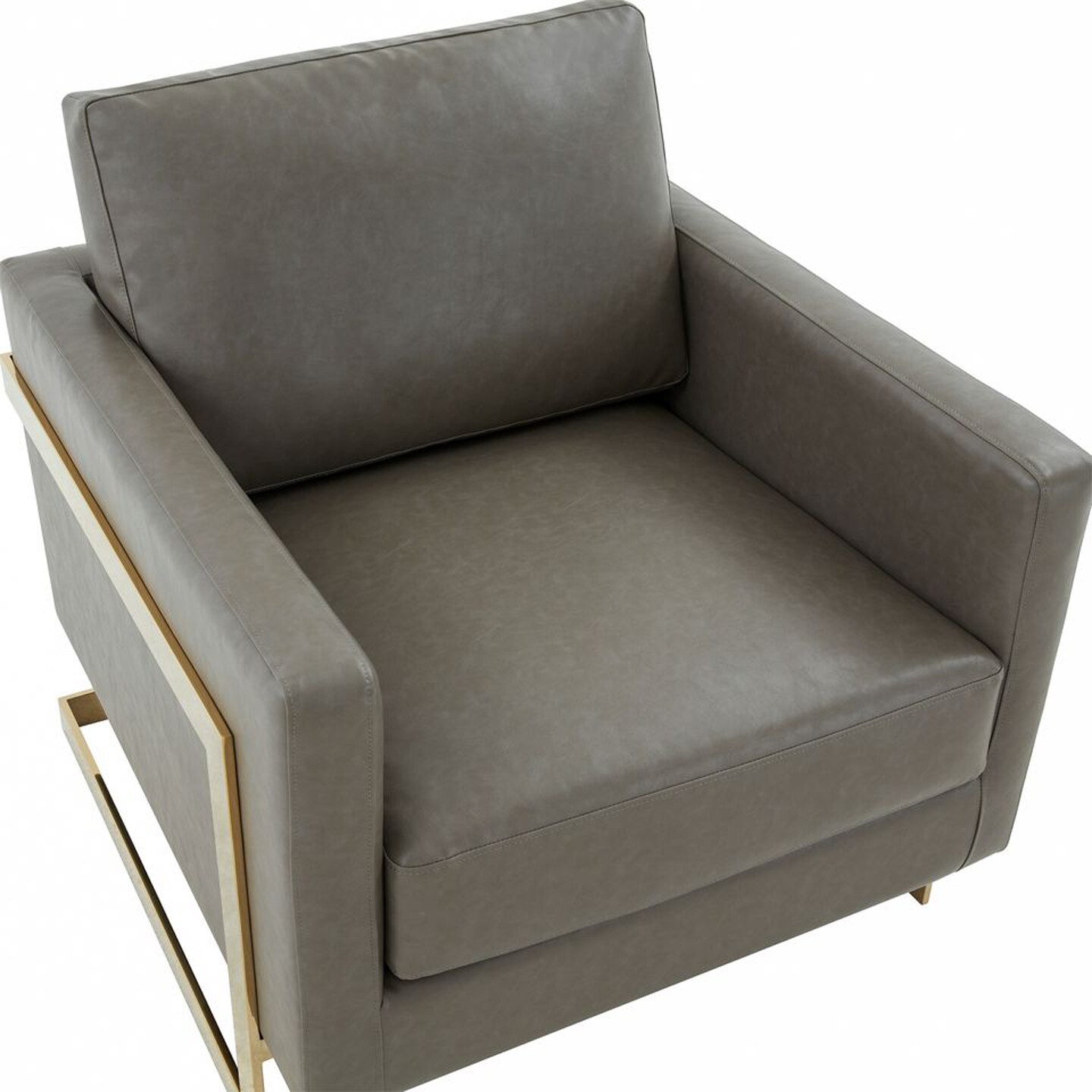 LeisureMod Lincoln Leather Accent Armchair with Gold Frame