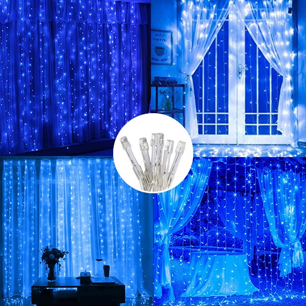 Perfect Holiday 300 LED Curtain String Lights Plug In - 8 Light Modes