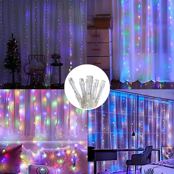 Perfect Holiday 300 LED Curtain String Lights Plug In - 8 Light Modes