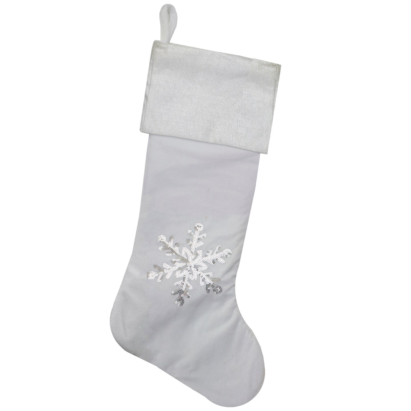 Northlight 20&#x22; White Christmas Stocking with Silver Sequin Snowflake