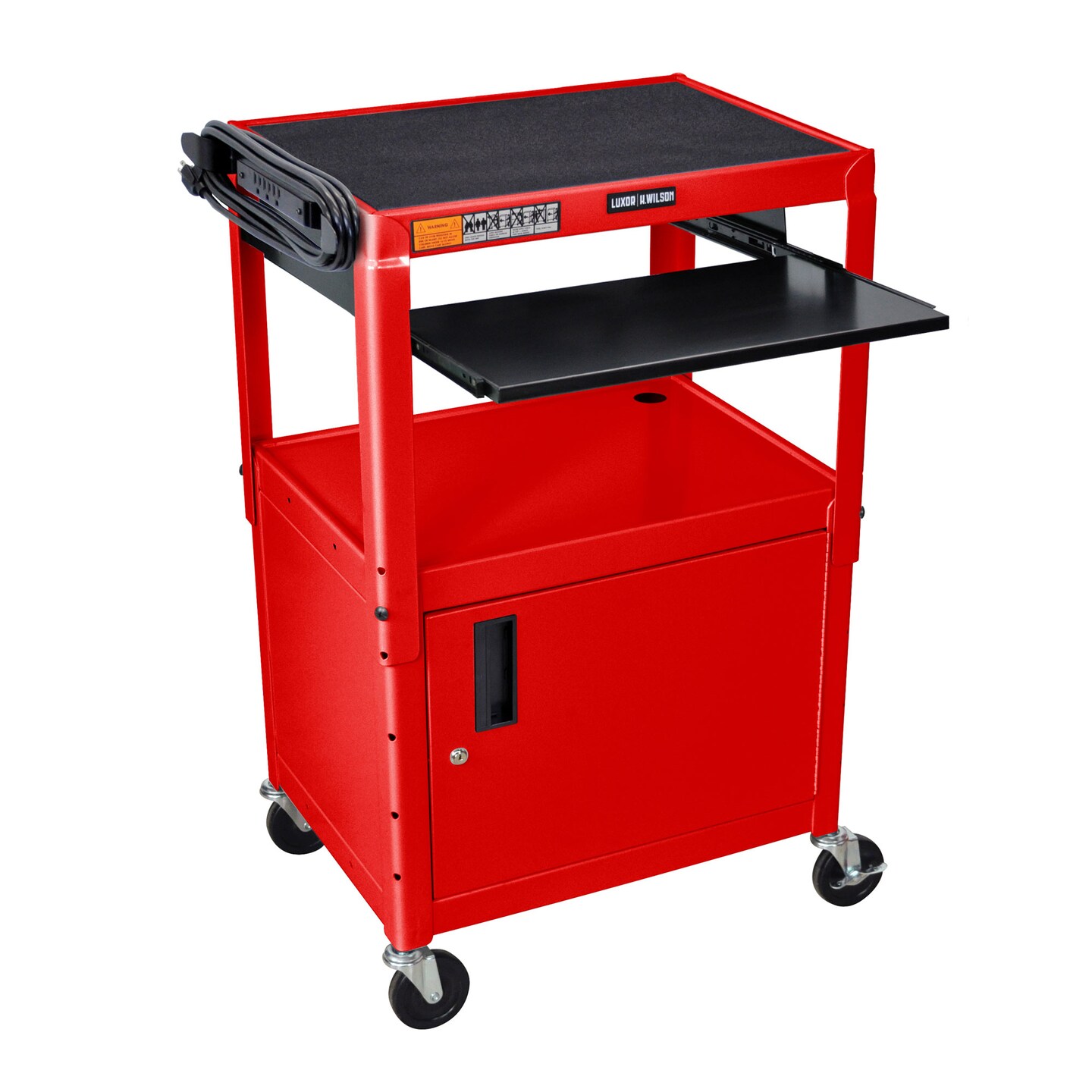 Luxor Office Multipurpose Height Adjustable Metal A/V Utility Cart with Pullout Keyboard Tray and Cabinet