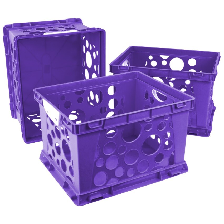 Storex Large Storage and Filing Crate with Comfort Handles, Purple/White (Case of 3)