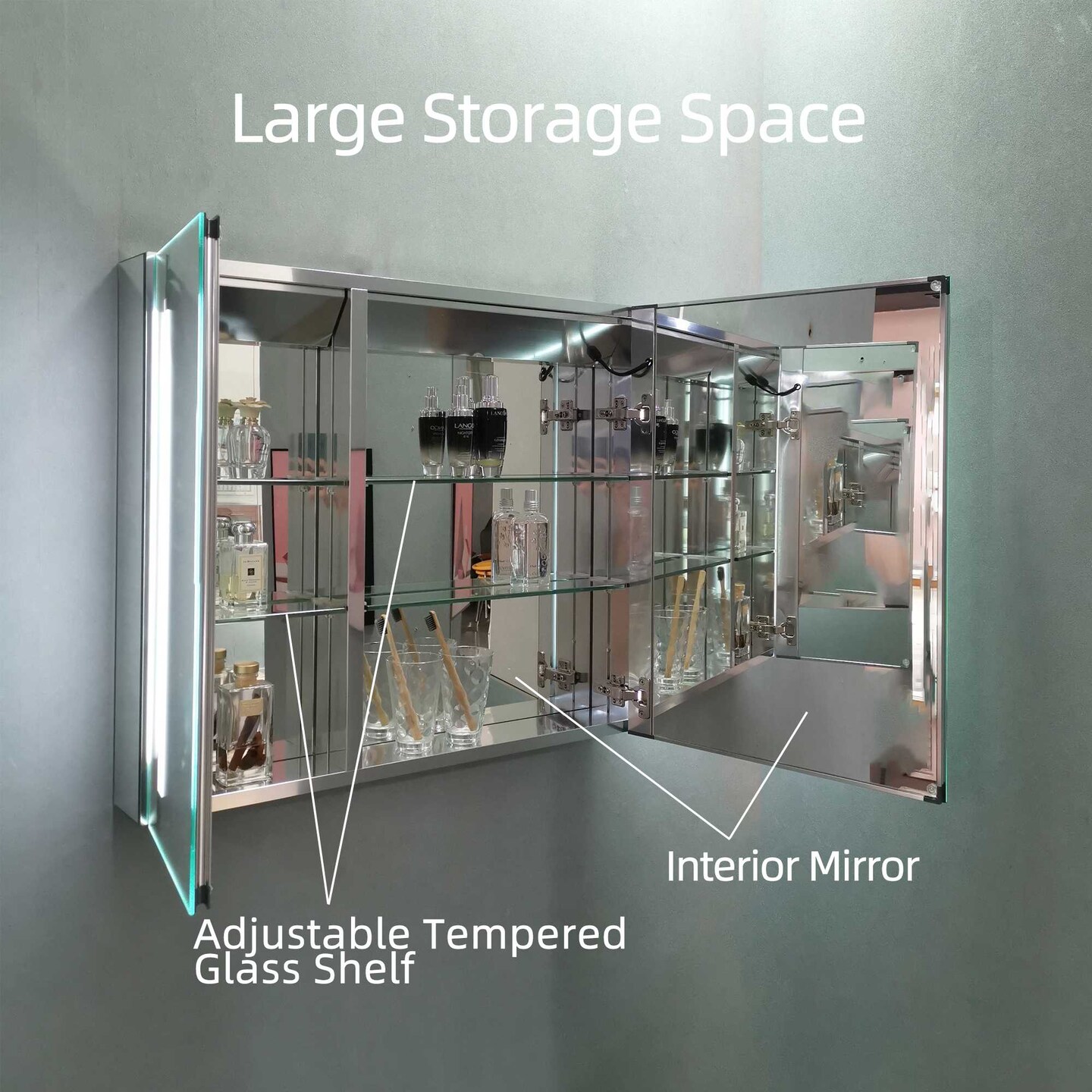 Erie Rectangular Silver Aluminum Recessed or Surface Mount Mirror Medicine Cabinet