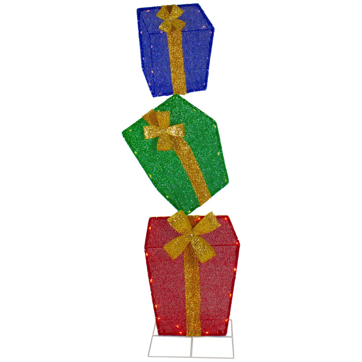 Northlight LED Lighted Stacked Tinsel Gift Boxes Outdoor Christmas Decoration - 48&#x22; - Warm White