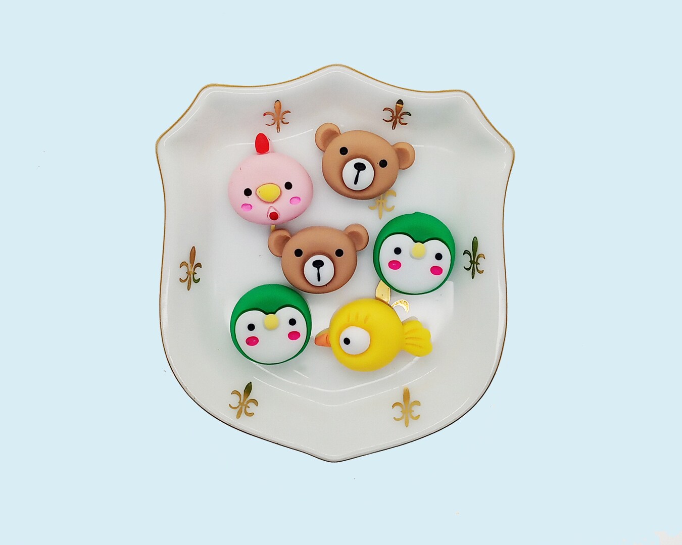 Kawaii Animal Face Cabochons, Set of 6 Adorable Resin Flatbacks, Adorabilities