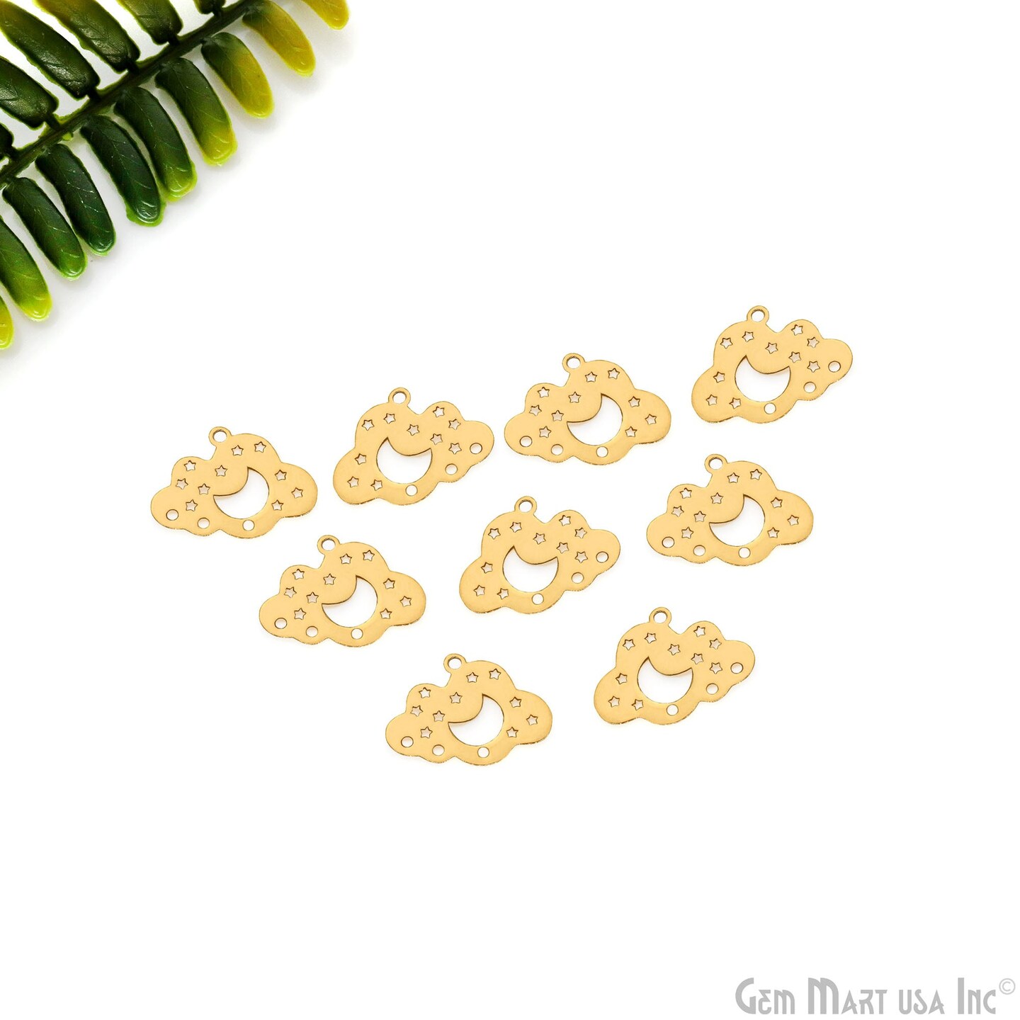 Clouds and Moon Charm, Gold Plated Starry Night Charm, 19x25mm Laser Charm, Bracelet Charm, 1 pc, GemMartUSA (GP-55077)