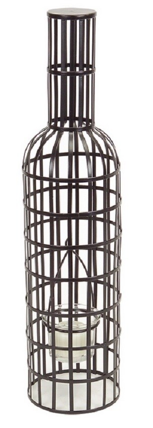 Melrose 15.75" Austere Black Wine Bottle Shaped Tea Light Candle Holder