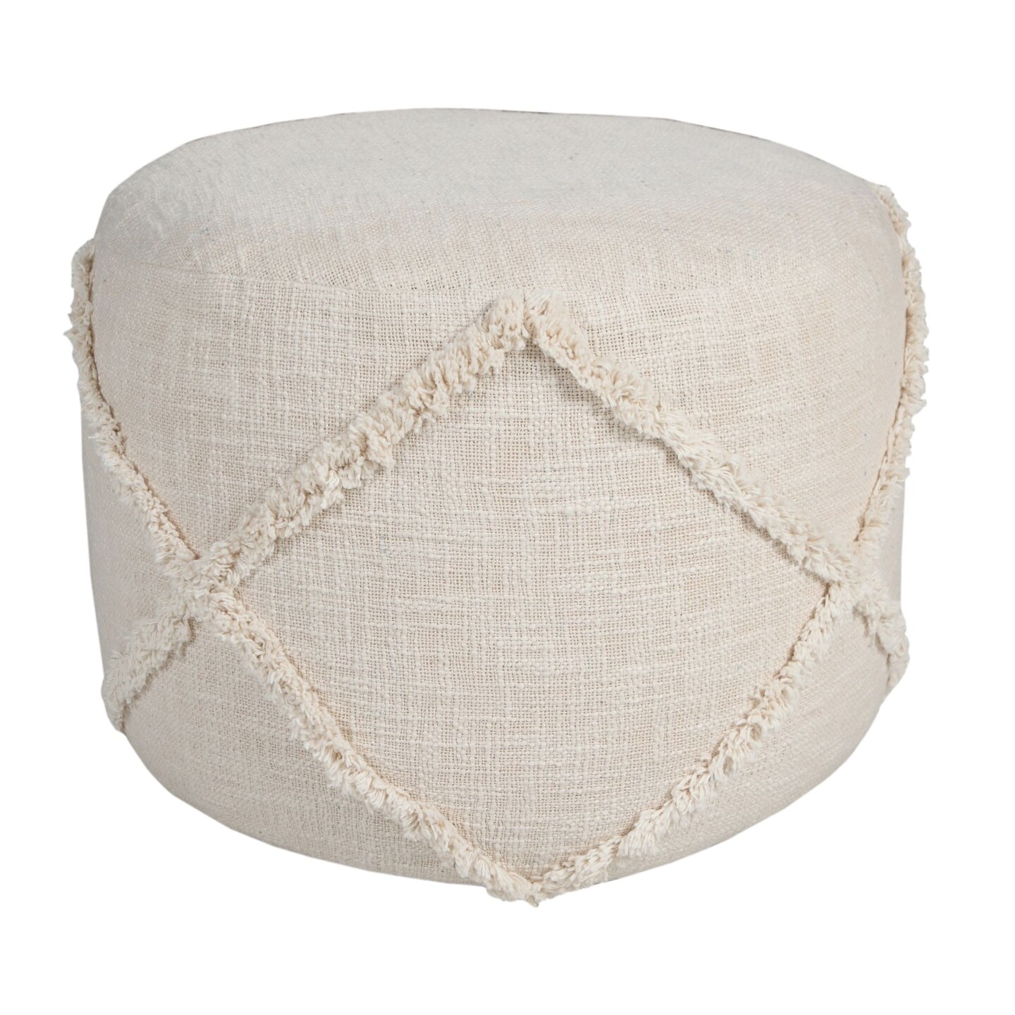 Laddha Home Designs 18&#x22; Beige Solid Texture Diamond Round Pouf Ottoman