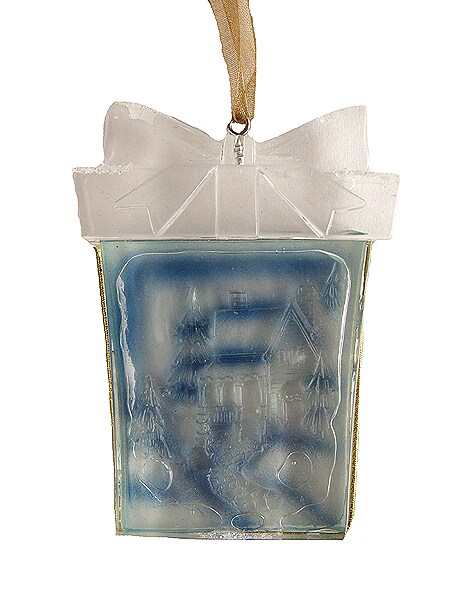 Roman 3&#x22; Crystal Elegance Winter Scene Present-Shaped Christmas Ornament