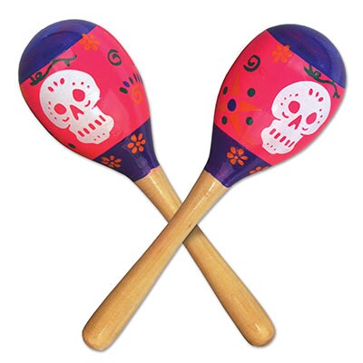 Party Central Club Pack of 24 Pink and Purple Day of the Dead Maraca Halloween Noisemakers 8&#x22;