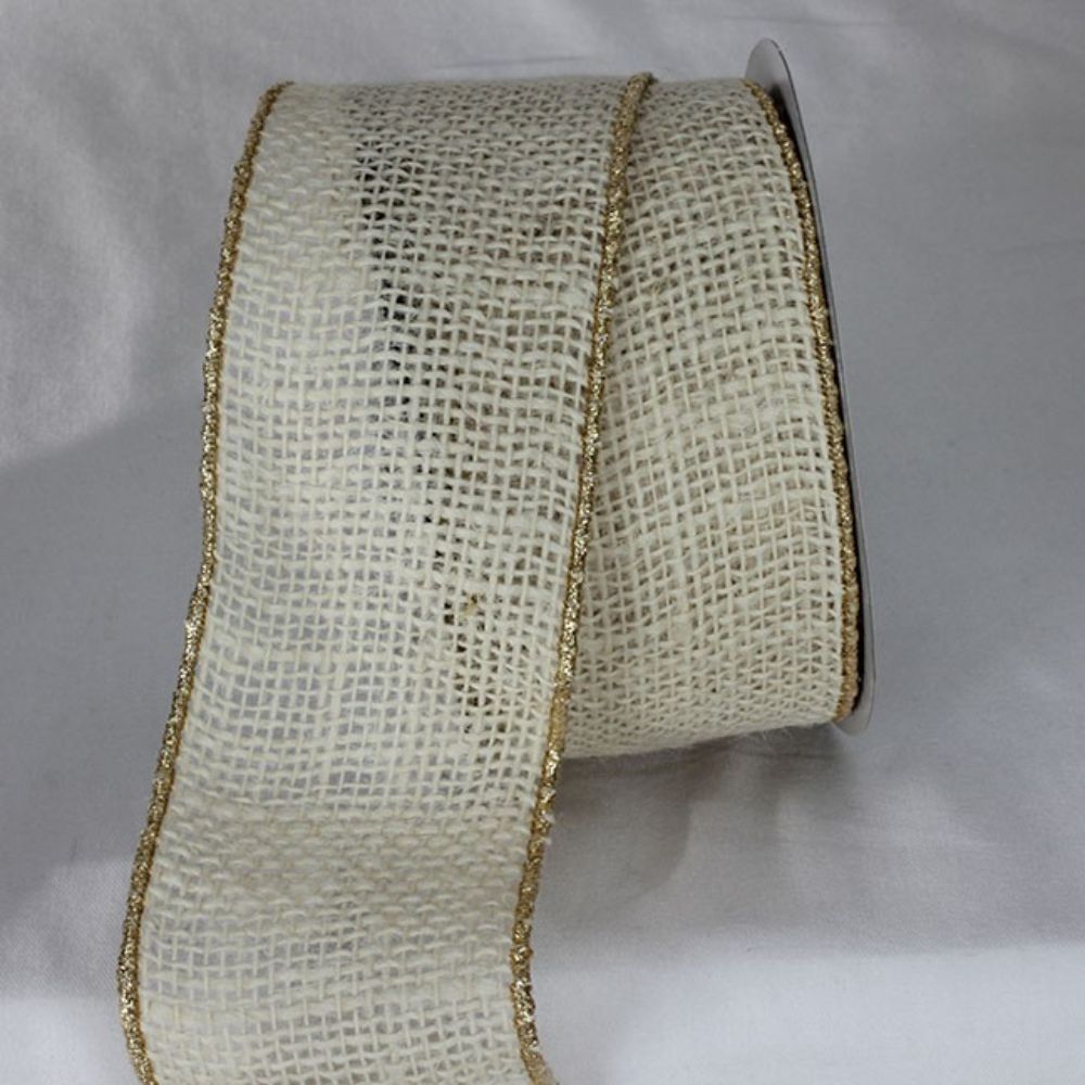 The Ribbon People Ivory White and Gold Colored Wired Edge Burlap Ribbon 2.75 x 11 Yards Michaels